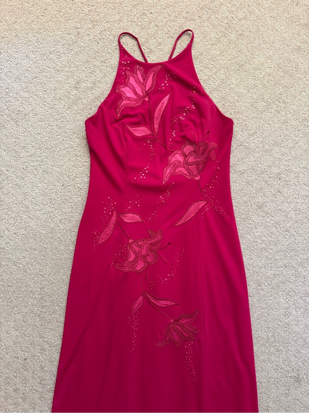 Fuchsia Pink Floral Embroidered Maxi Dress Beaded Gown Formal High Neck Formal 6 - Picture 4 of 11